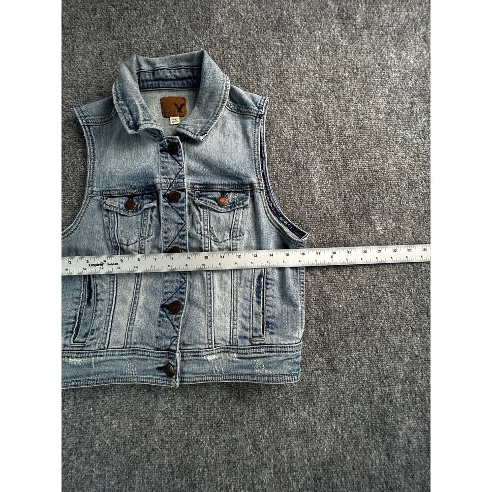 American Eagle Denim Vest Women's Medium Light Wash Stretch Jean Jacket - Picture 7 of 9